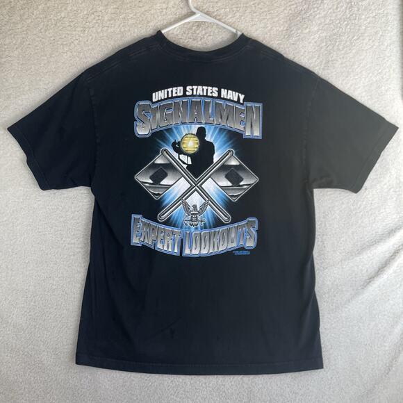 Vintage US Navy Shirt Mens XL Black Signalman Expert Lookout Graphic Tee - Picture 2 of 15